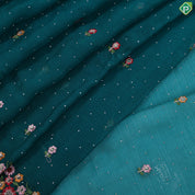 Peacock green embroidered flower and stone work design muti color cutwork border Hollywood fancy saree