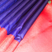 Ink Blue Silver Copper Zari Velthari Stripes Contrast Brick Red Gold Zari High Border Traditional Silk Saree