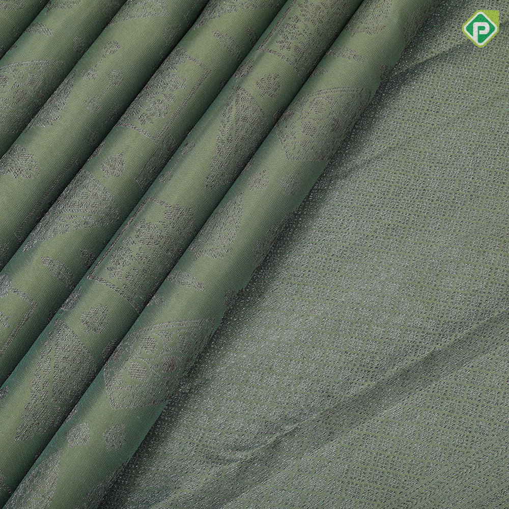 Olive Green Neem Zari Check Floral Design Self Colour Ruthracham Border Design Grand Silk Saree
