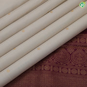 Cream White Gold Zari Chagaram Small Motif Design Purple Mango Floral Border Design Traditional Silk Saree