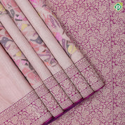 Tusser pink multi color embroidered design purple gold zari banaras style border pallu tusser silk saree