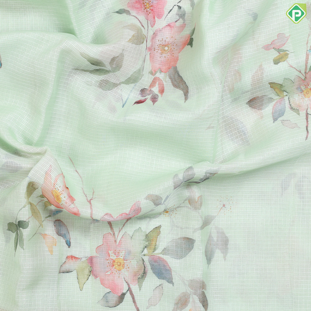 Apple Green With Multi Colour Flower bunch Printed design Fancy cotton saree