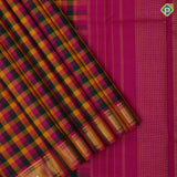 Multi colour paalum pazhamum checkered design self gold zari zig zag border traditional vintage silk saree