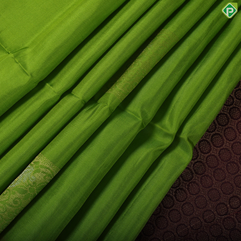 Apple green gold zari square butta design gold zari border soft silk saree