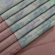 Pista green zari silk thread dove on branch painting inspired onion pink silver gold zari spin border trendy tissue saree