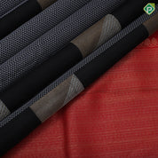 Black Colour Silver Gold Zari Arrow And Square Design Chilly Red Ledge Border Design Luxury Black Silk Saree