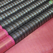 Dark Navy Blue Silver And Gold Zari Veldhaari Design  With Pink Color Border Traditional Silk Saree