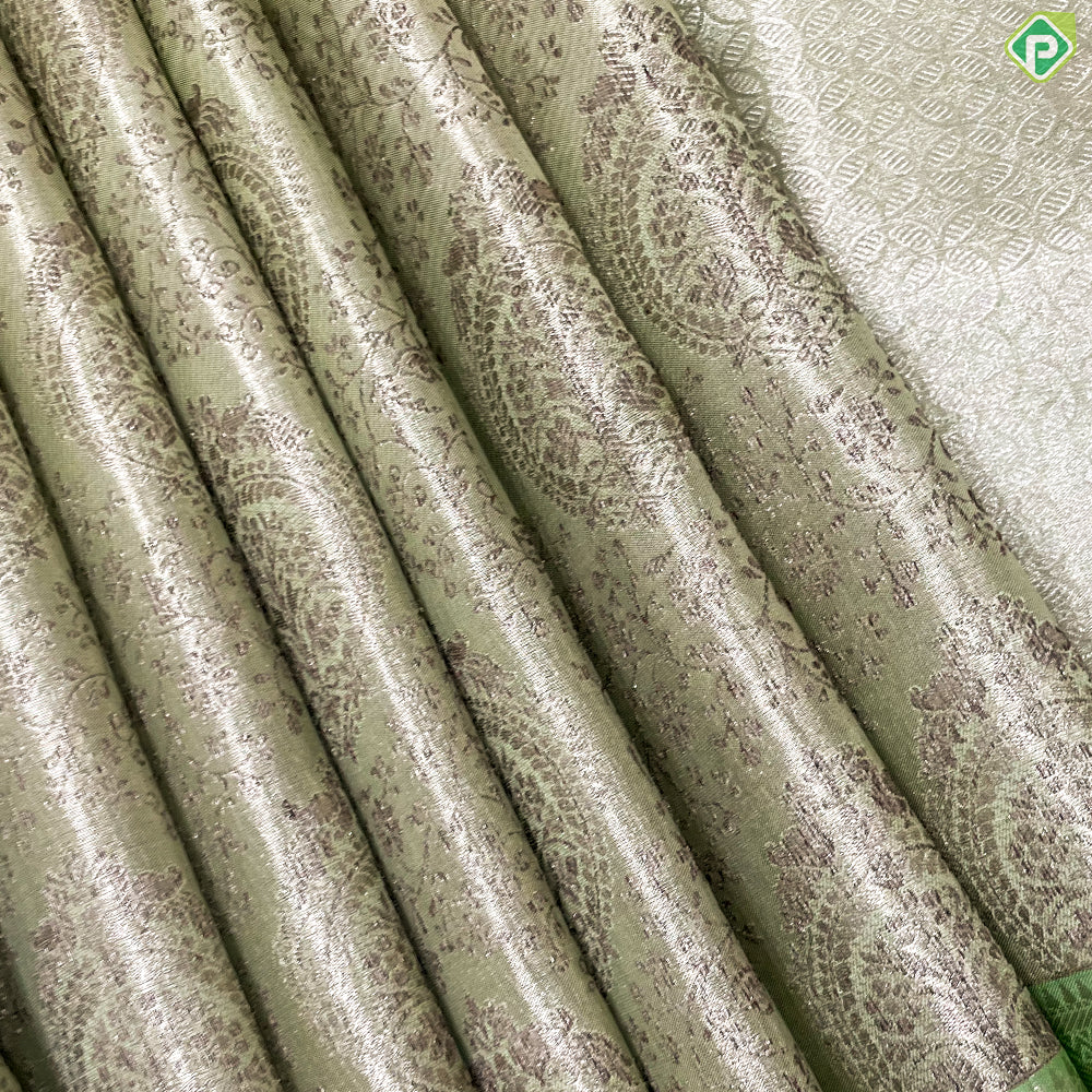 Pista Green With Neem Zari Small Creeper Design And Rexona Green Border Grand Tissue Bridal Silk Saree