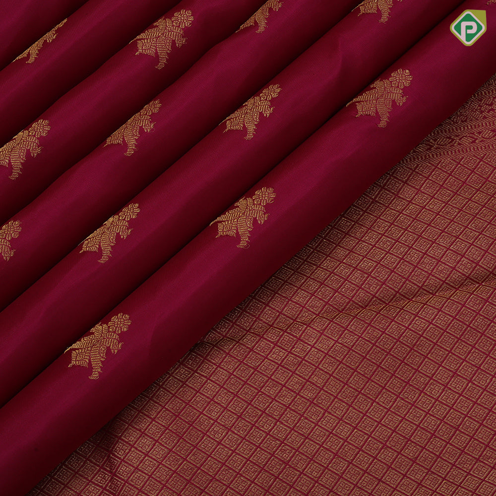 Rani Pink Gold Zari Gandaberunda Butta Design Self Colour Wedding Couple Floral Elephant Peacock Chagaram Border Design Traditional Silk Saree