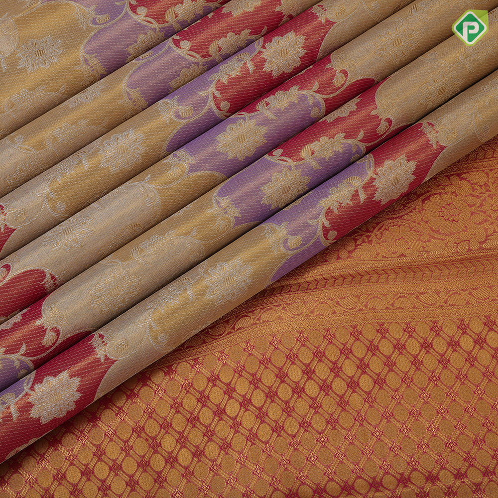 Multi color gold zari by zari tissue grand floral design rani pink gold zari rangoli floral border tissue bridal silk saree