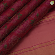 Rani Pink Gold Zari Flower Design Peach Floral Border Design Grand Silk Saree