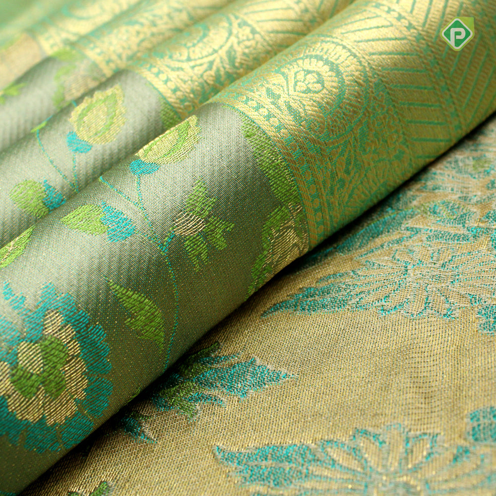 Sea Green Colour Zari With meena Work Motifs Grand Soft Silks Saree