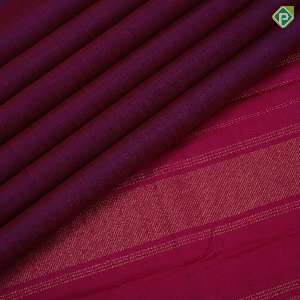 Purple full body plain weaved pink gold zari bavanji edge border plain traditional vintage silk saree