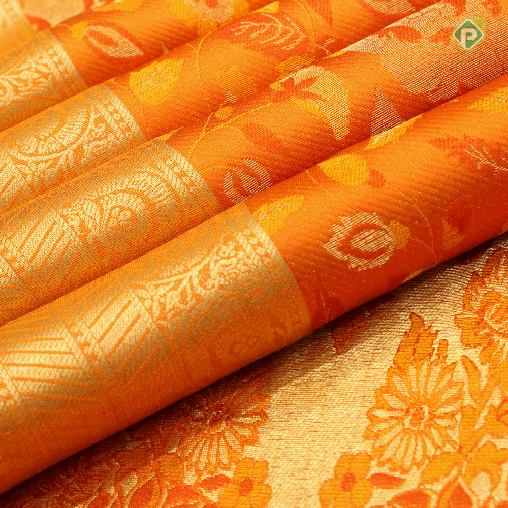 Tiger Orange Colour Zari With Meena Work Motifs Grand Soft Silks saree