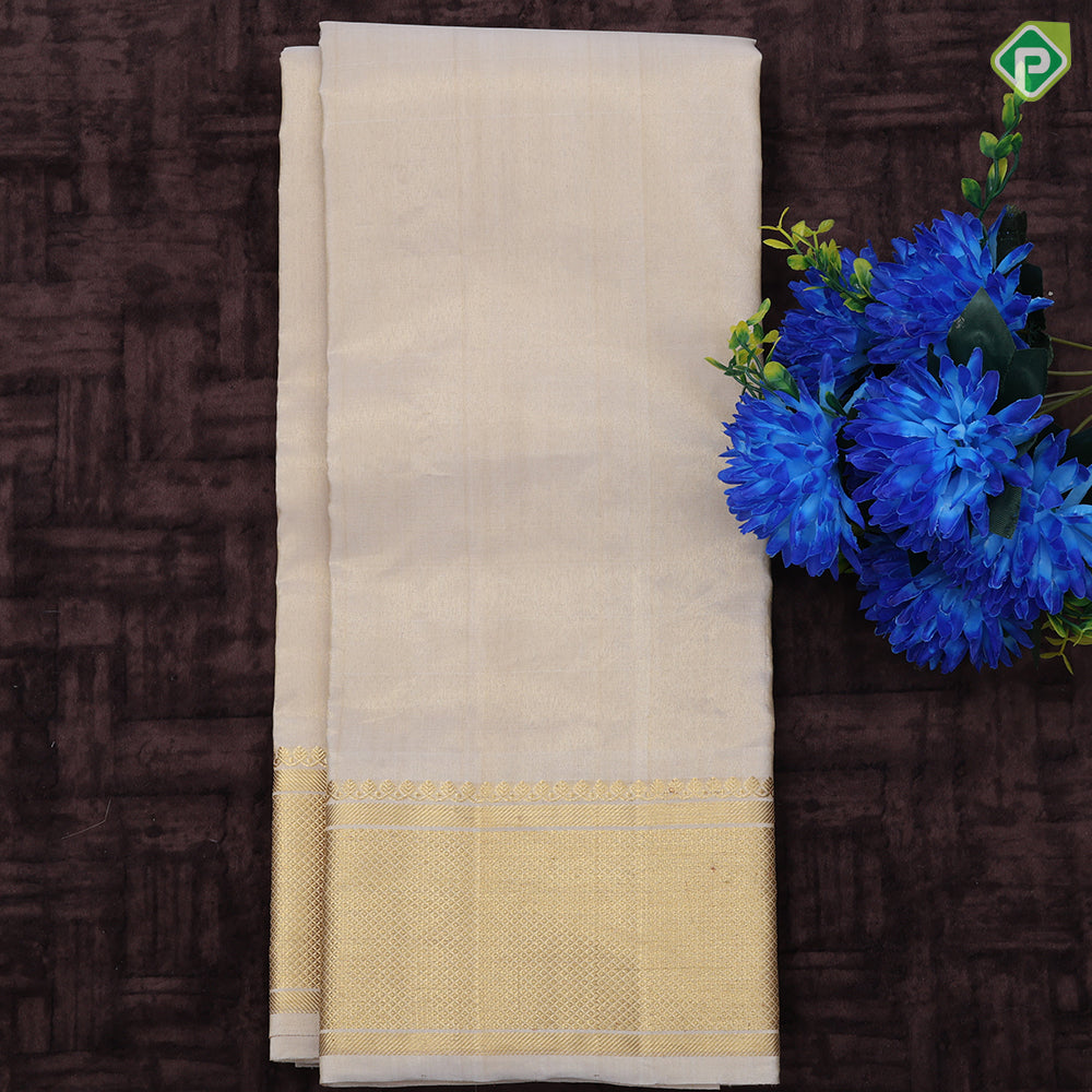Creamy gold zari by zari tissue self gold zari mayian border 9*5 dhothi 3 in 1 pure silk tissue vesti set