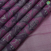Purple base silver zari digital animation design orange with silver zari mayilkan border trendy designer silk saree