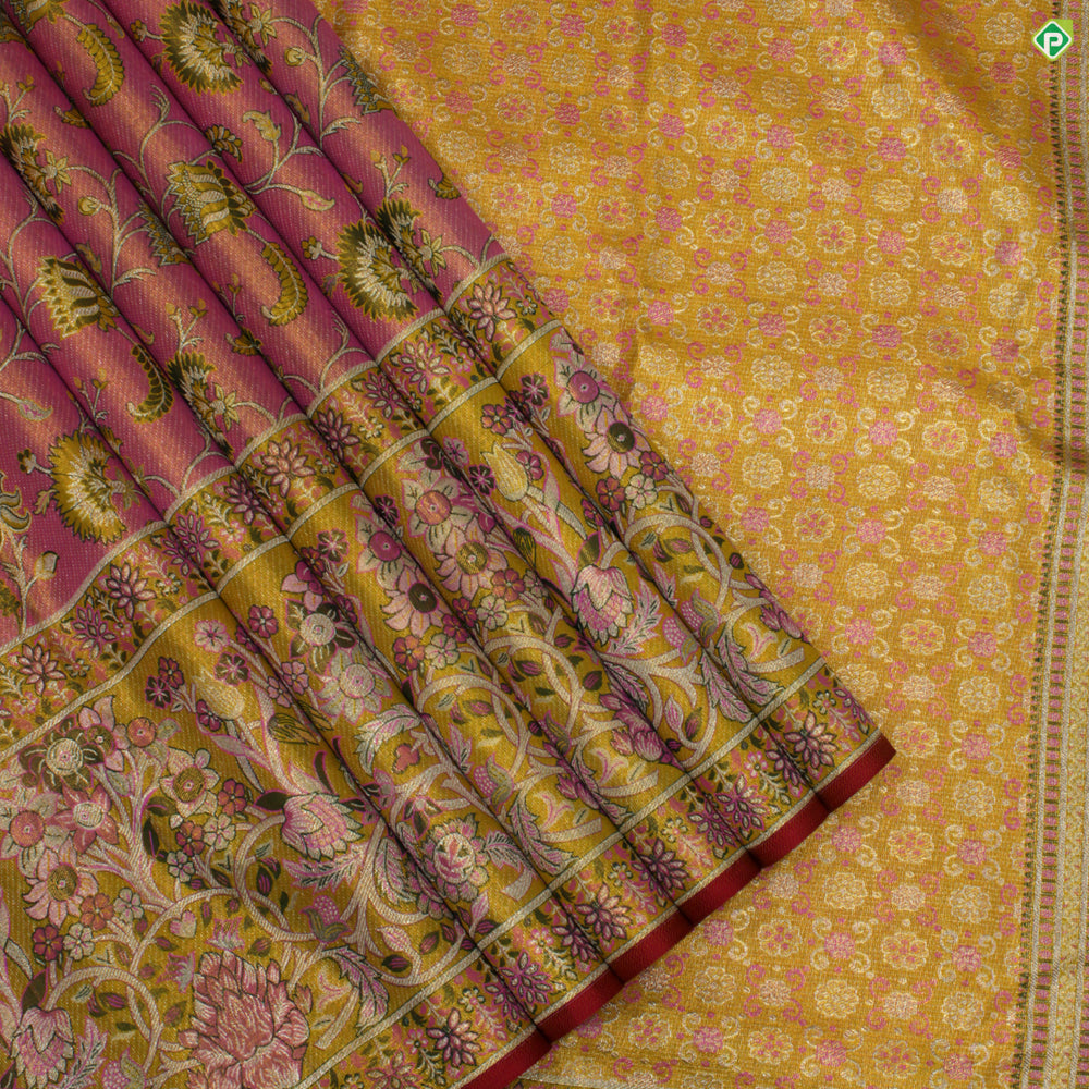 Bubble Cum Pink Big Floral Meena Work fancy Border Grand Tissue bridal Silks Saree