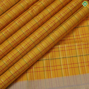 Mustard Yellow Gold Zari Check Design Cream Colour Peacock Border Design Traditional Silk Saree