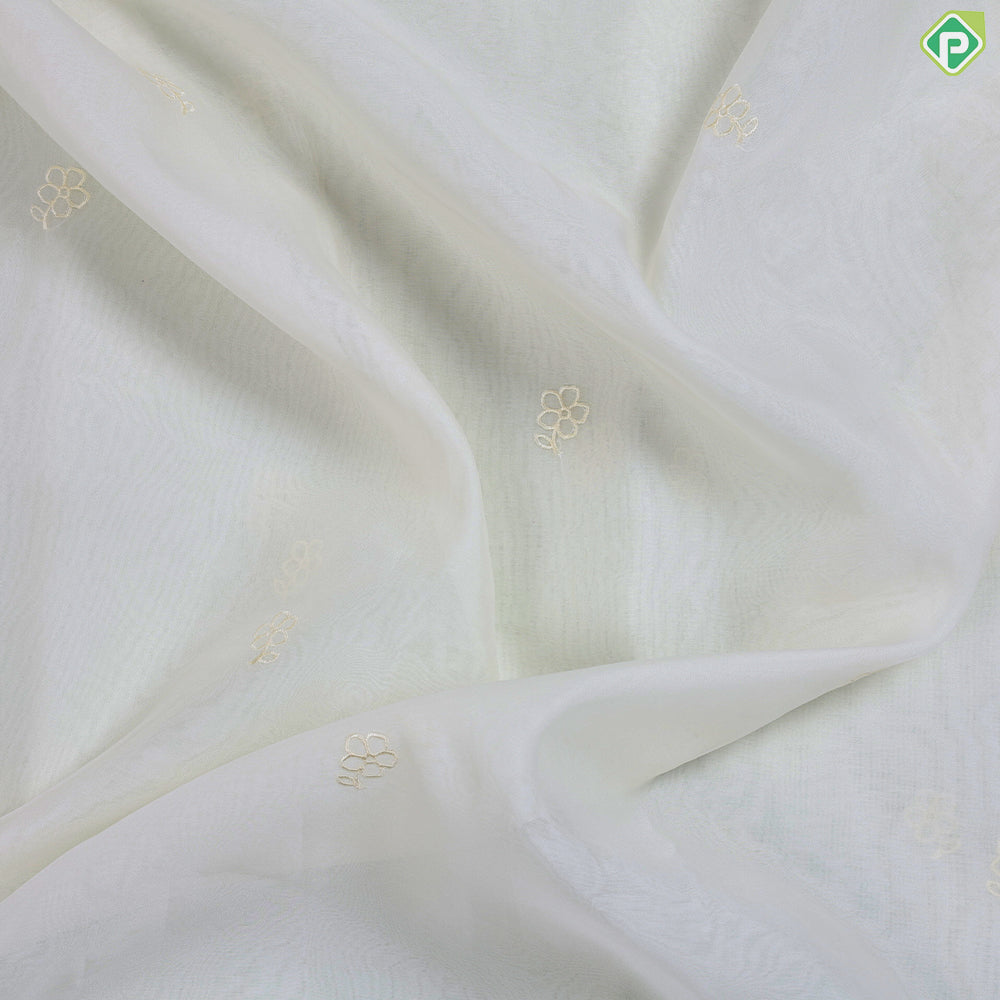 Creamy Green flower butta embroidered design semi organza fancy saree