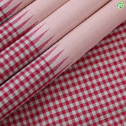 Peach Plain full body weaved design contrast pink with which checked border Traditional silk saree