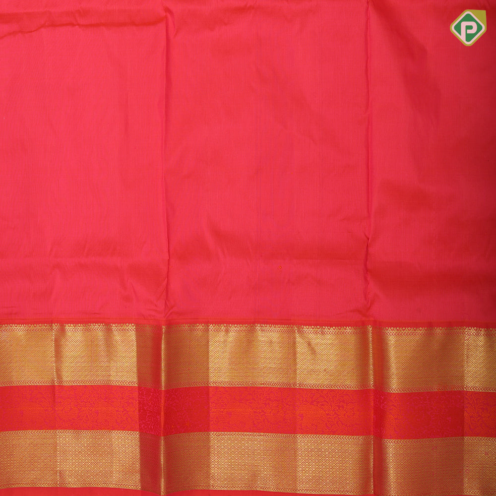 Parrot green gold zari annam and flower butta rani red gold zari diamond border mid meena work pattu paavadai lehanka