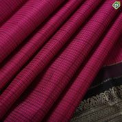 Rani pink black checks thread work design contrast luxury black gold zari border trendy silk saree