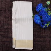 White gold zari stripes design self gold zari zig zag border 8.4 dhothi set