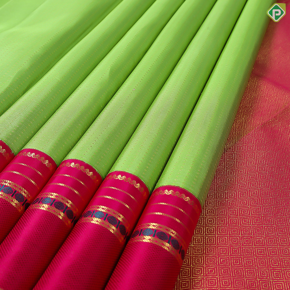 Parrot Green With Gold Zari Lines Border Trendy Designer Silk Saree