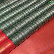 Bottle Green Silver And Gold Zari With Red Color Border Traditional Silk Saree
