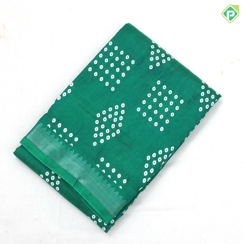 Light color base white dots grouped shapes design self silver zari border fancy chiffon sarees