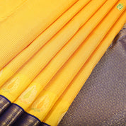 Mango yellow honey orange gold zari micro checks design Contrast Blue gold zari meena work border Traditional silk saree