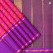 Orangish Pink With Purple Violet Colour Small Zari Lines Traditional Silks Saree