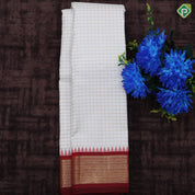 White gold zari kattam (checks) contrast maroon gold zari mayikan temple border 9.5 exclusive dhothi set