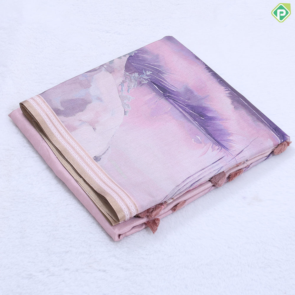 Rexona green scenery effect design gold zari with thread work border fancy cotton saree