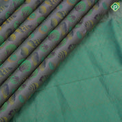 Lavender base multi color sea shells design rexona green gold zari mango butta border trendy designer silk saree