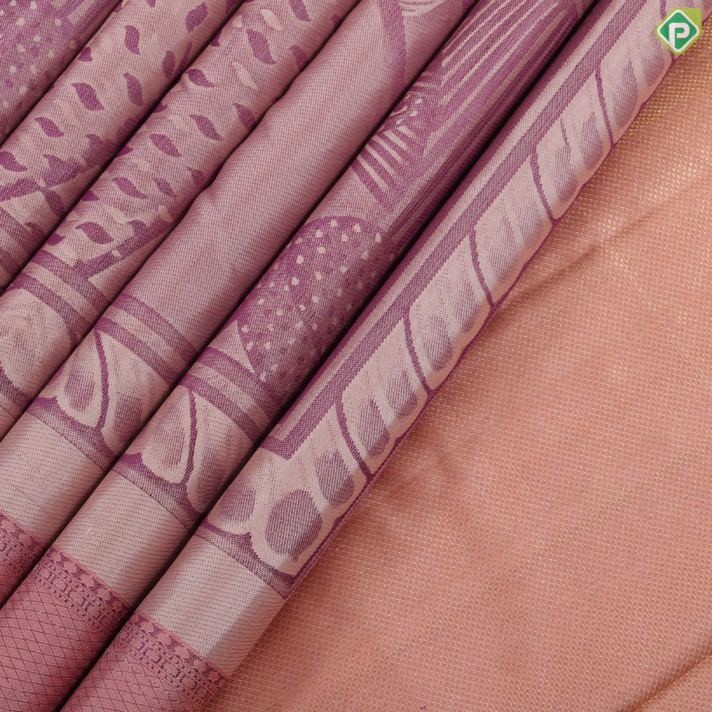 Peach color Durgai amman all god tale posture design divine effect self border signature edition silk saree