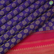 Purple blue gold zari Annam Chakkaram motifs full body rani gold zari High border bridal silk saree