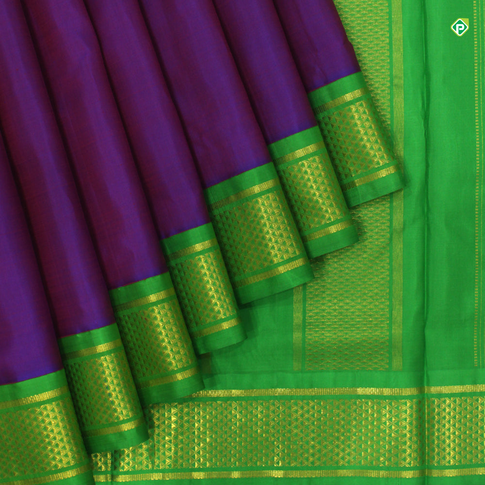 Purple Violet With Kelly Green 10 Yards or Madisar Silks Saree