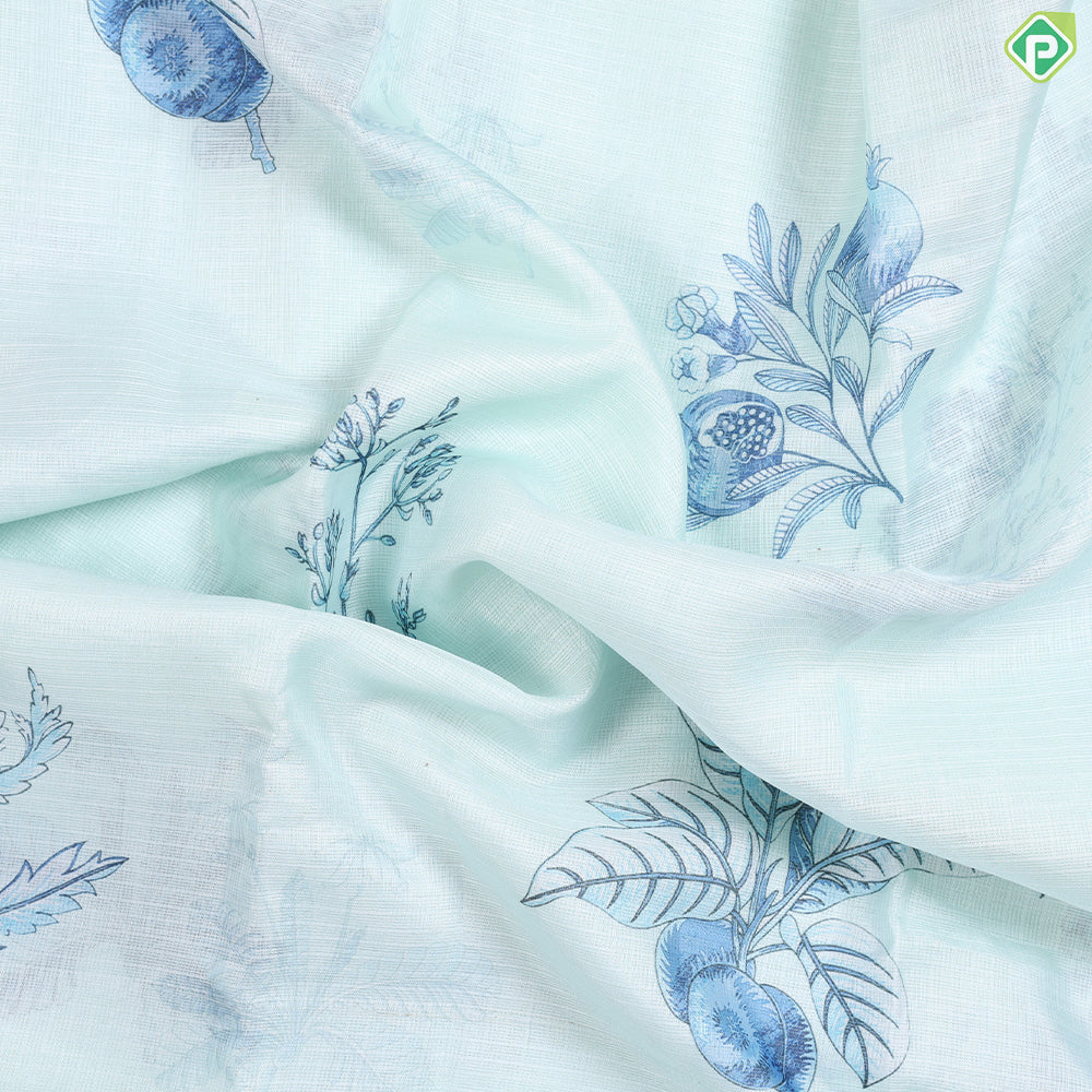 cardamon green with fancy flowers printed semi tusser fancy saree