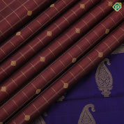 Rust color gold zari checks with rudraksham butta berry blue gold zari peacock edge border traditional silk saree