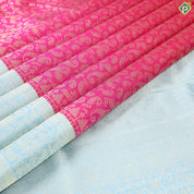 Tomato Pink With Gold Zari And Cardamom Green Border Exclusive Grand Bridal Silk Saree