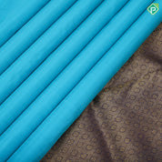 Sky blue plain weaved design royal blue gold zari double line border 9 yards madisar silk saree
