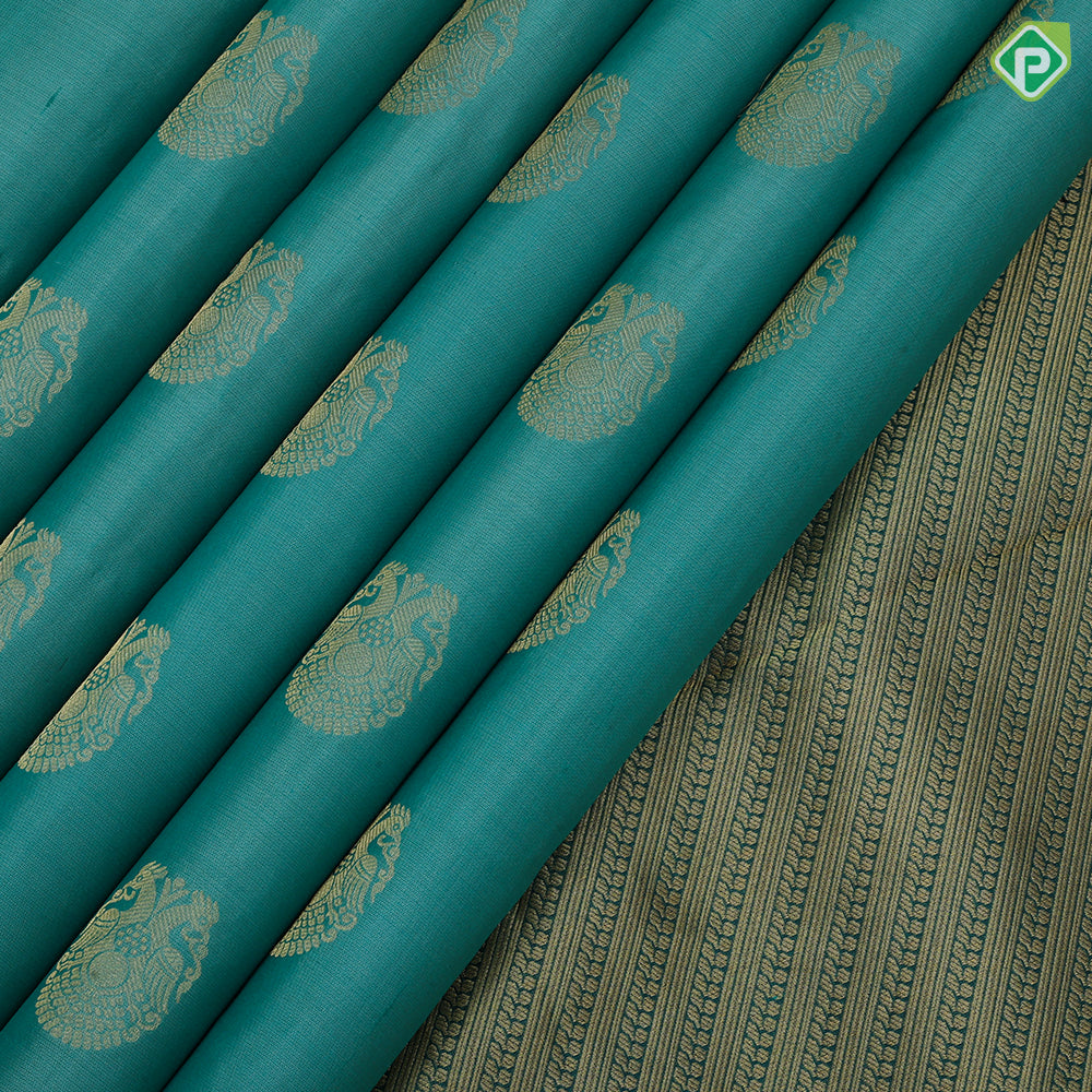 peacock green gold zari kandapiranda butta dark green gold zari fancy border traditional silk saree