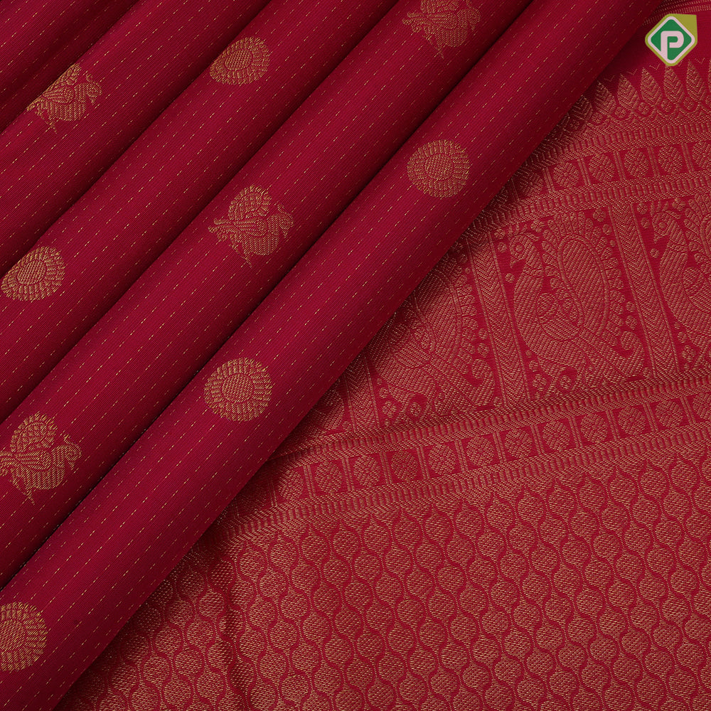 Dark pink gold zari peacock chakaram design self colour small checks border design traditional silk saree