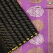 Black With Lavender Colour Small Zari Cross Checks Luxury Black Silks Saree