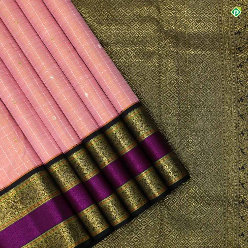 Peach Orange Small Flower Butta Design Traditional Silks Saree
