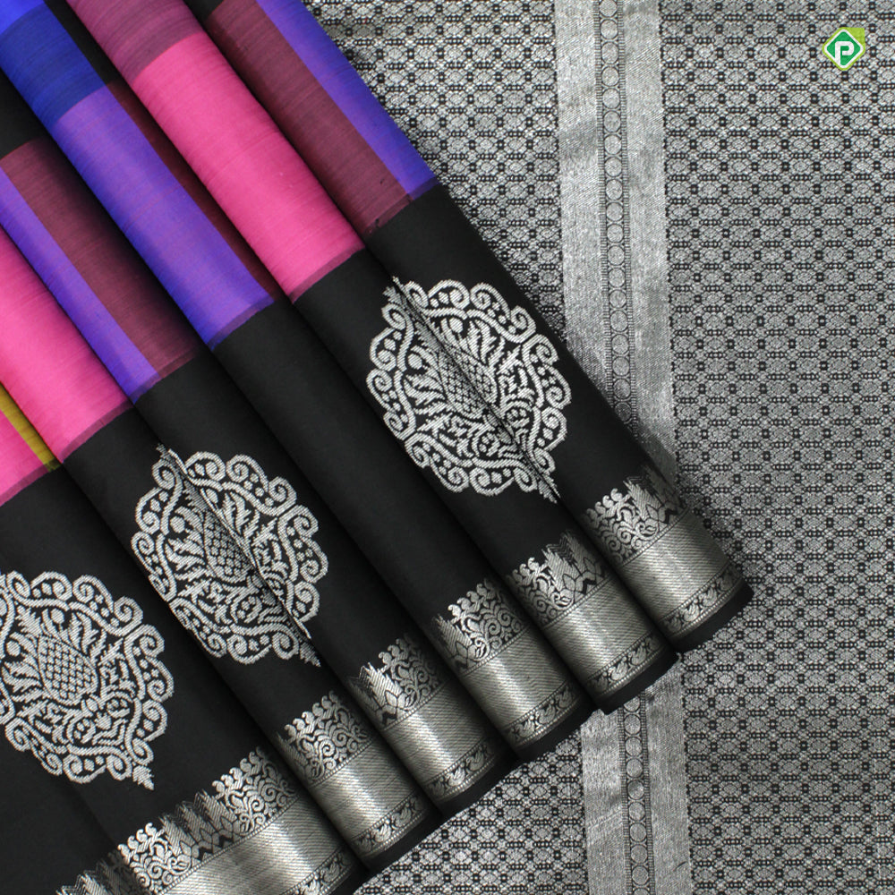Bubble Cum Pink Black Colour Multi Colour Checks Trendy Silks Saree