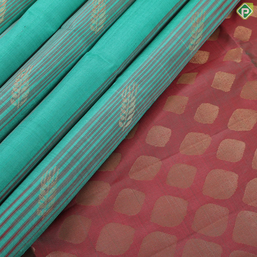 Rexona green red grouped stripes paddy ear design borderless soft silk saree