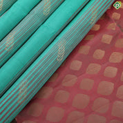 Rexona green red grouped stripes paddy ear design borderless soft silk saree