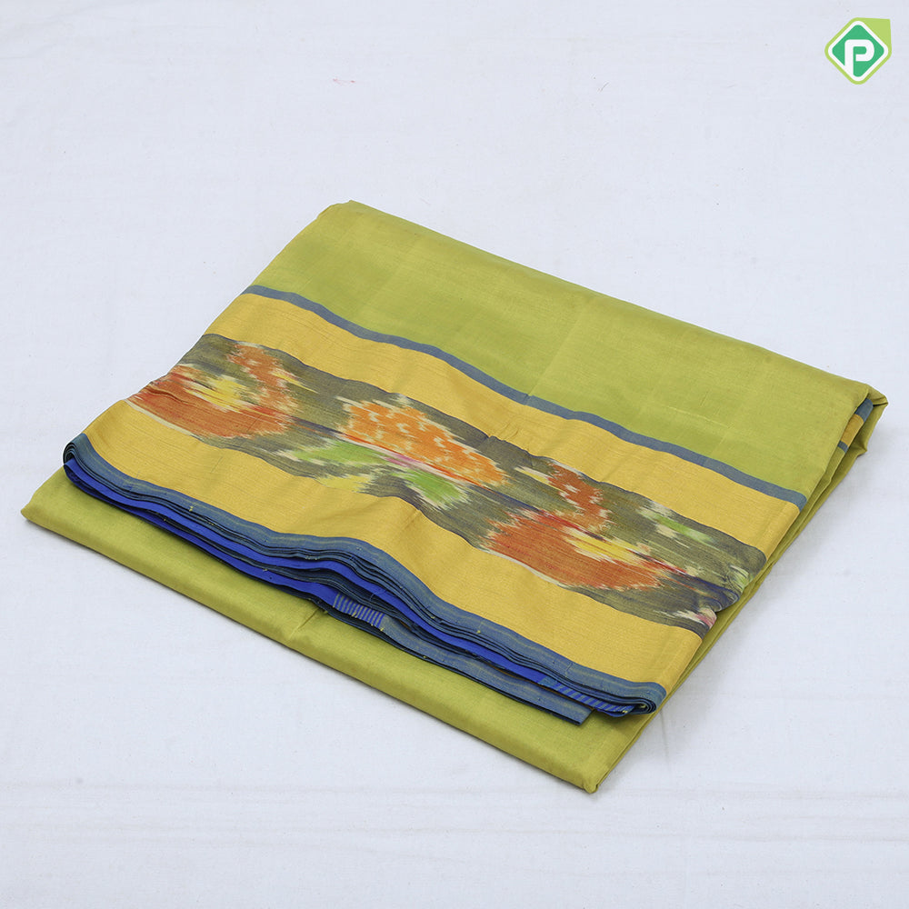 Darker Shade plain body design contrast zari padded ikkat border 10 yards silk cotton saree